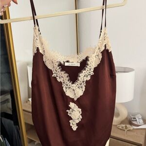 Doen Maroon Camisole with Cream Lace